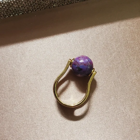 Purple Turquoise and Gold Plated Sterling Ring - Picture 1 of 8
